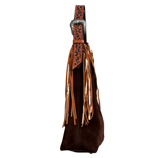 Belt Buckle Bag | Chocolate w/ Cheetah & Fringe