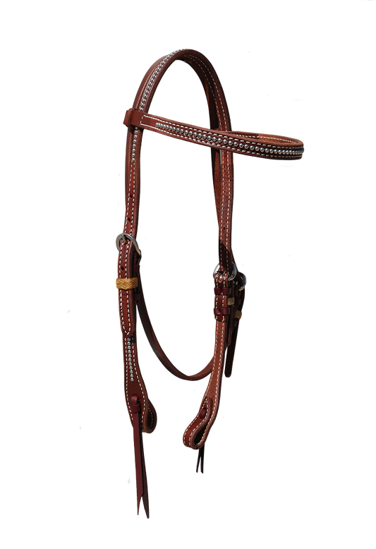 2030-HP 1/2" Straight browband headstall oiled harness leather rawhide loops and SS spots
