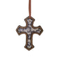 Cross rough out chocolate leather black cheetah inlay.