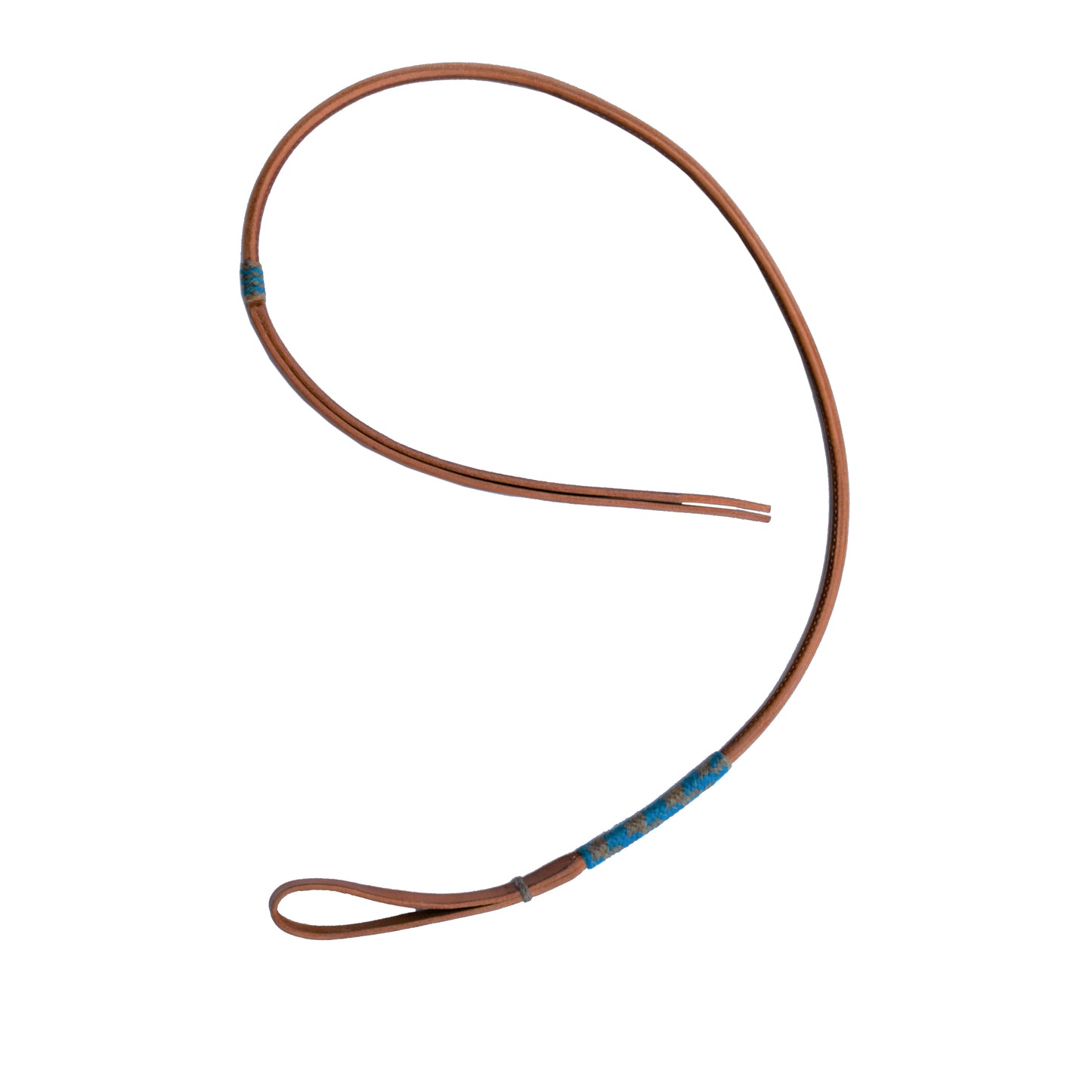 Over & under harness leather natural and turquoise rawhide braided.