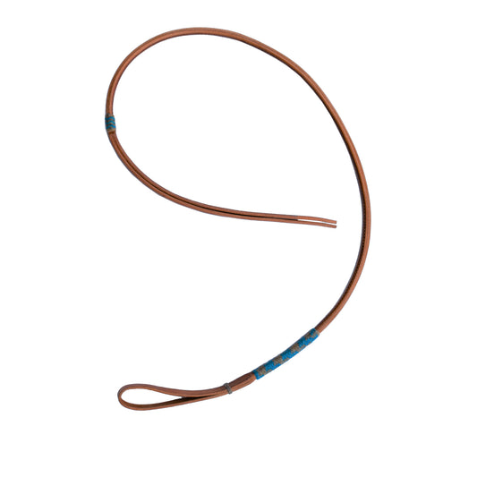 Over & under harness leather natural and turquoise rawhide braided.