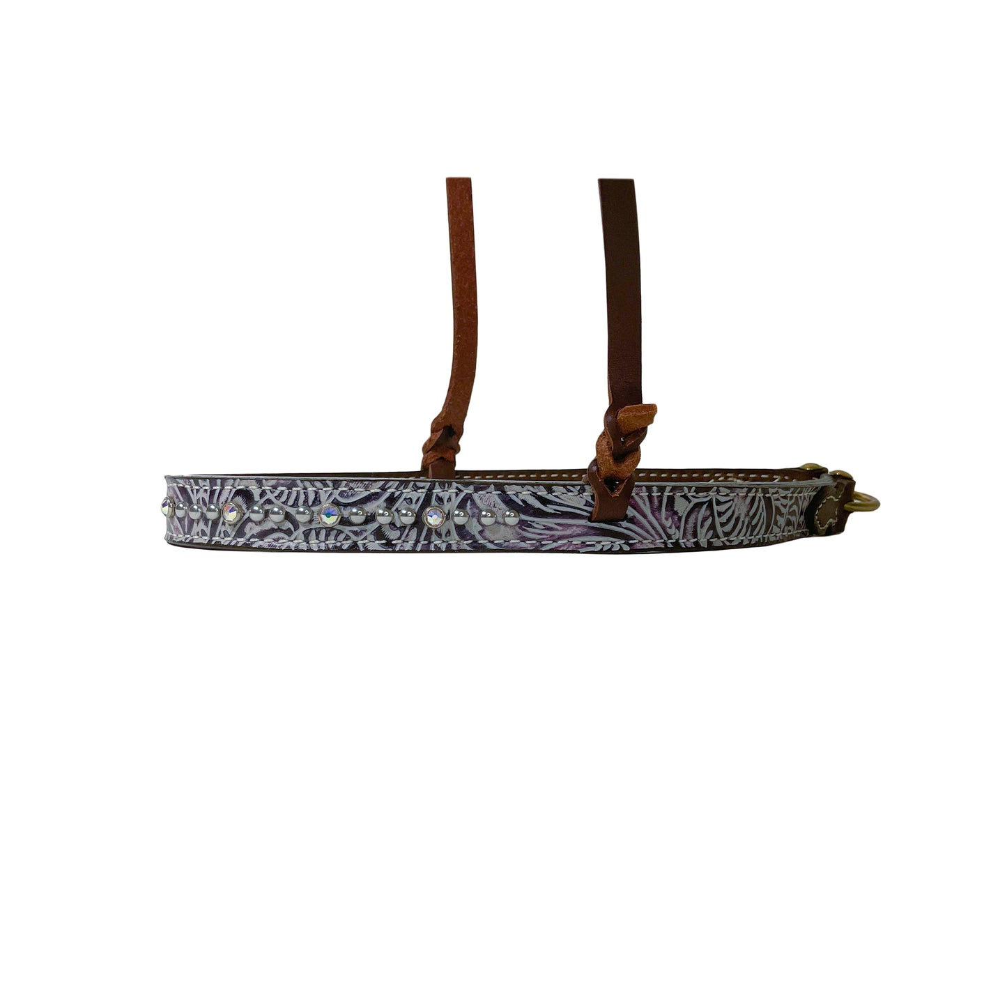 Noseband chocolate leather lilac overlay with Swarovski crystals and SS spots.
