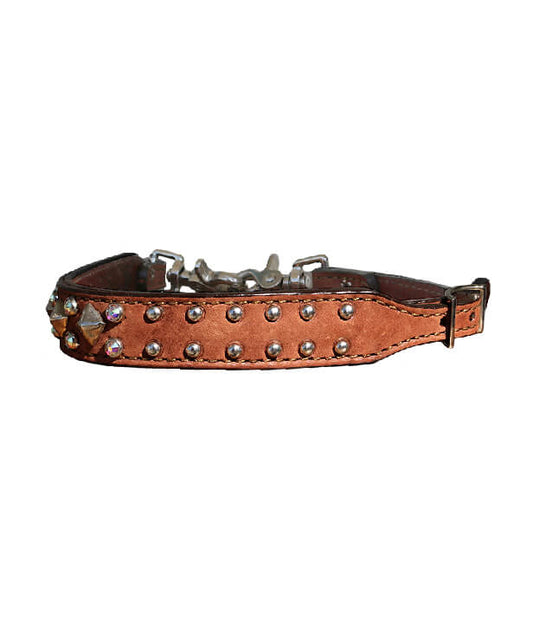 200-ROT Wither strap rough out toast leather with crystals and spots