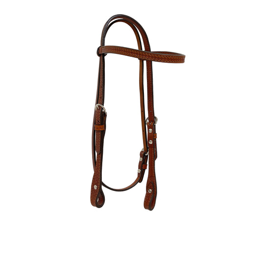 1/2" Straight browband headstall toast leather basket tooled.