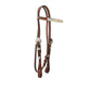 1/2" Straight browband headstall toast leather basket tooled with silver.