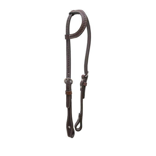 5/8" Flat one ear headstall chocolate leather basket tooled.