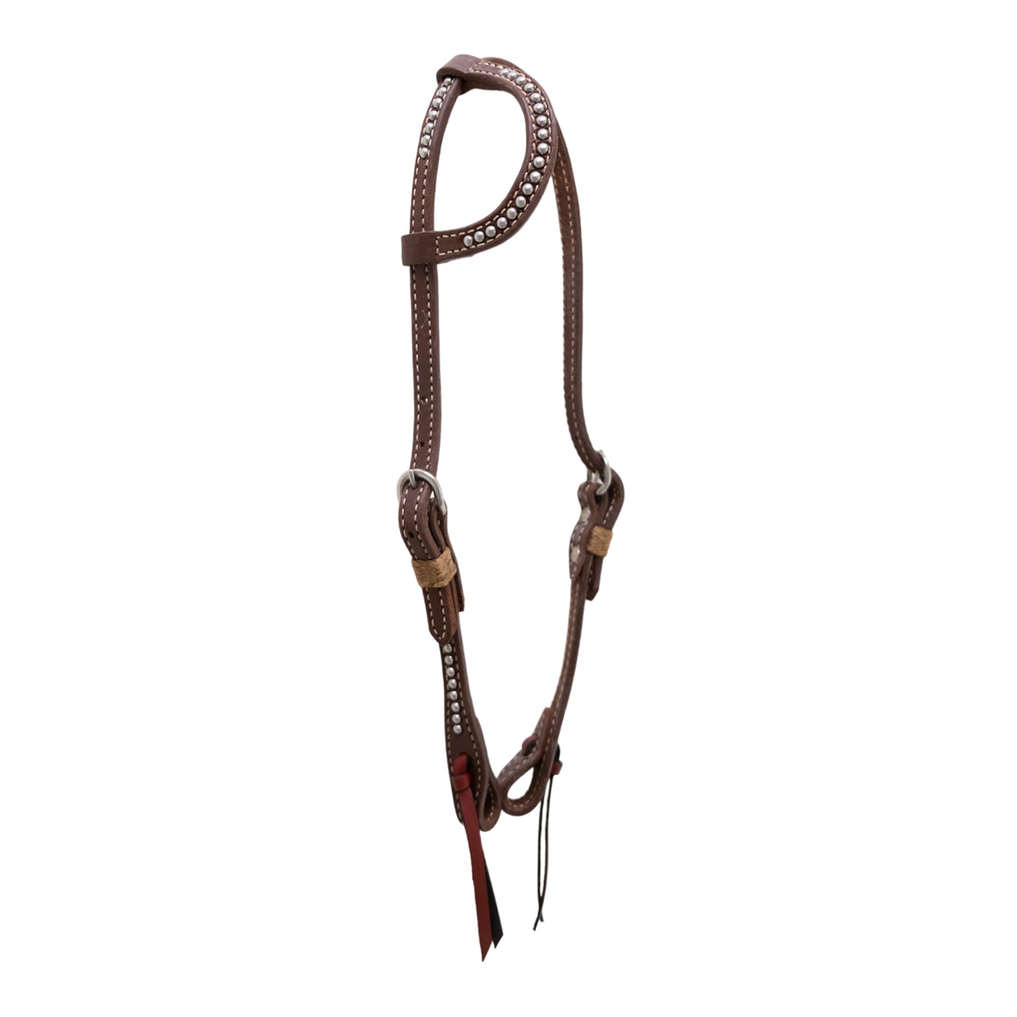5/8" Flat one ear headstall oiled harness leather with rawhide loops and spots.
