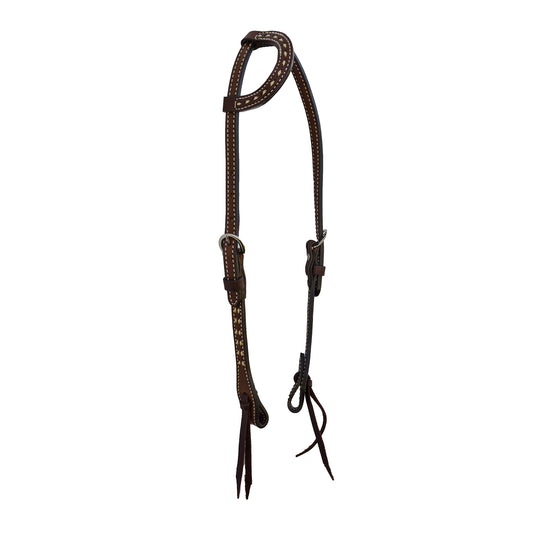 5/8" Flat one ear headstall toast leather with rawhide buckstitch.