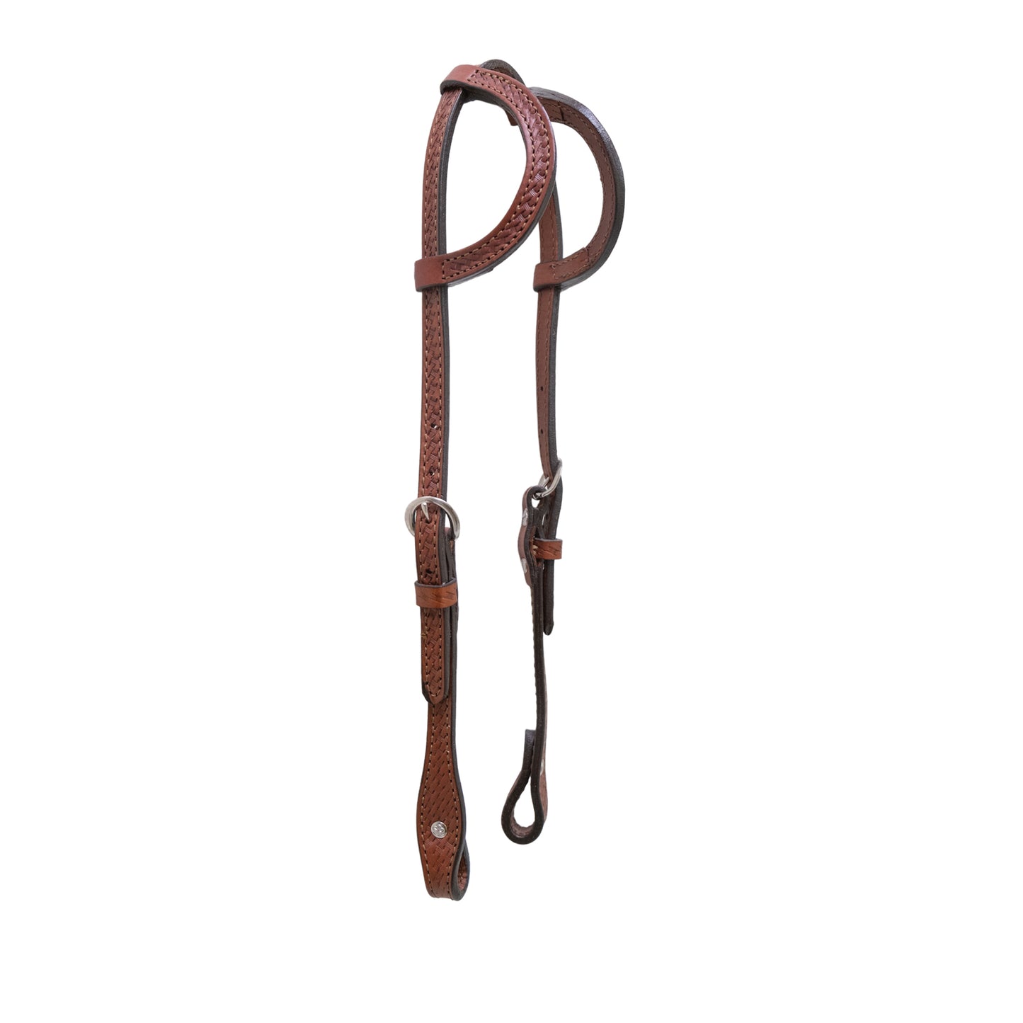 Double flat ear headstall toast leather basket tooled.