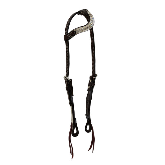 5/8" Wave one ear headstall chocolate leather holographic overlay with Swarovski crystals and SS spots.