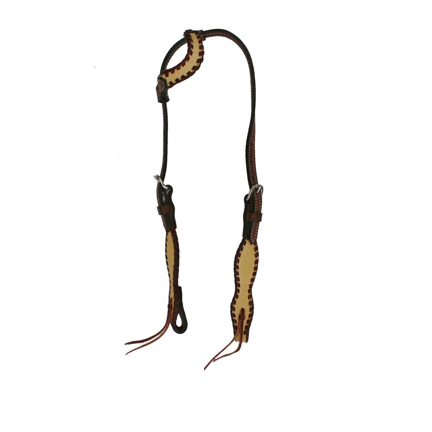 5/8" wave one ear headstall toast leather palomino overlay with latigo whip lace.