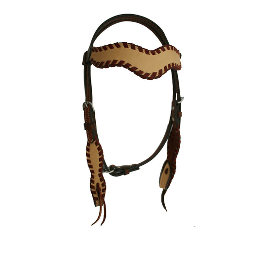 1-1/2" Wave browband headstall toast leather palomino overlay with latigo whip lace.