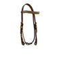 1/2" Straight browband headstall toast leather with rawhide Spanish lace, spanish lace hardware, braided loops, and spots.