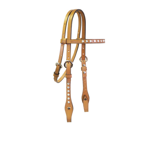 1/2" Pony straight browband headstall golden leather with Swarovski crystals.