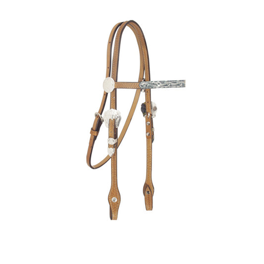 LAST ONE! 2715-KS 1/2" Pony straight browband headstall basket tooled with silver bars and silver hardware
