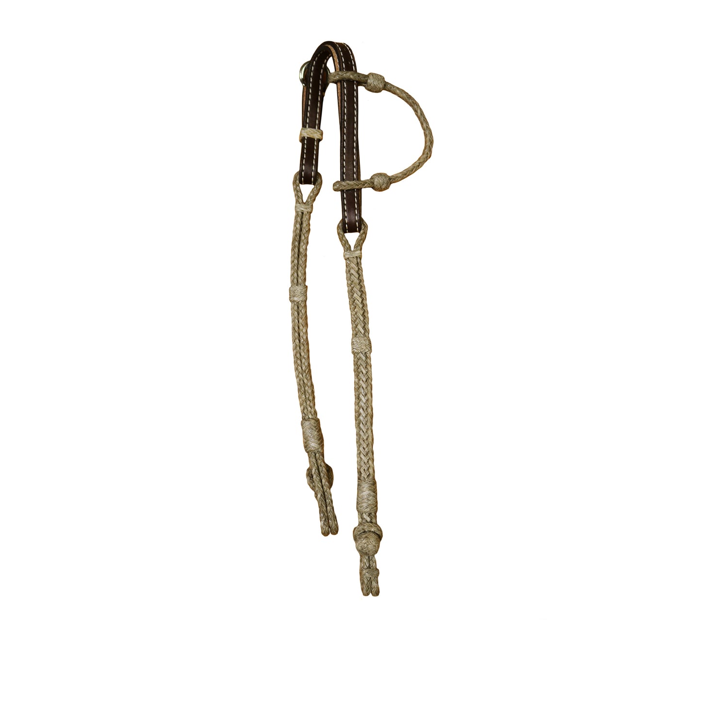 1/4" Round one ear headstall chocolate leather rawhide full braided with quick changes.