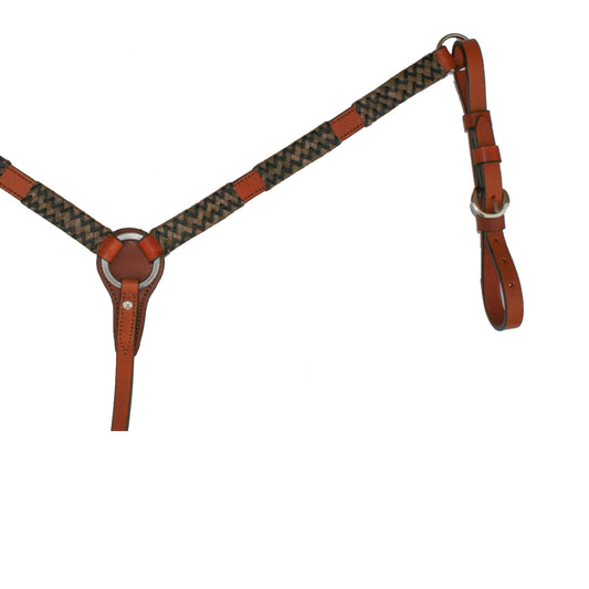 1" Breast collar toast leather natural and black rawhide braiding.
