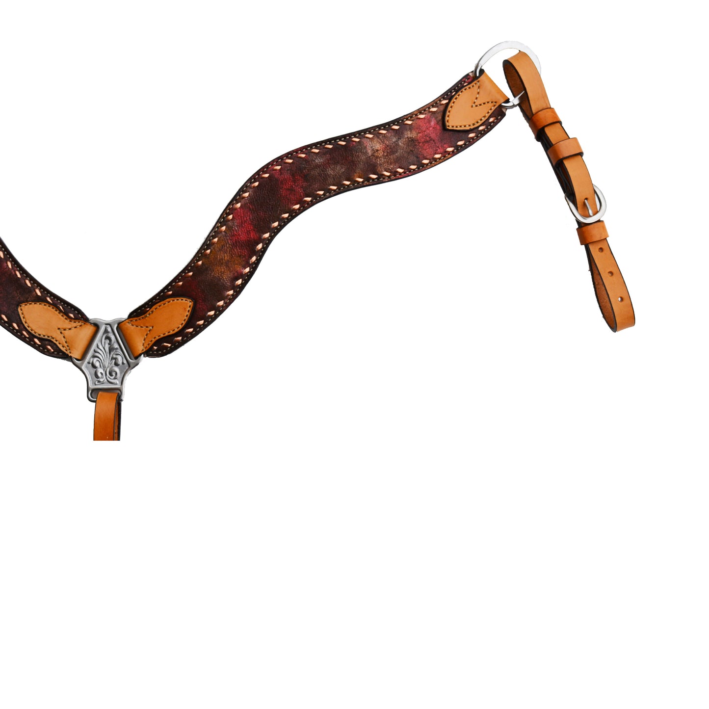 2-1/2" Wave breast collar golden leather vintage metallic rose dust overlay with copper buckstitch.