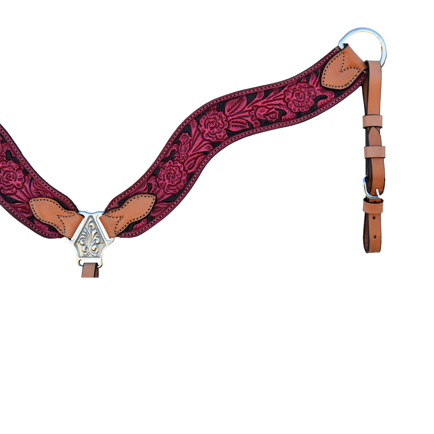 2-1/2" Wave breast collar dirty pink leather rose tooling with black background paint.