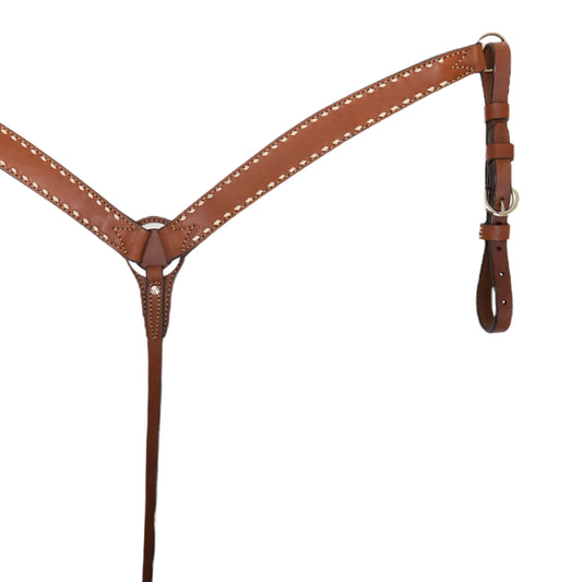 1-3/4" Contour breast collar toast leather with rawhide buckstitch.