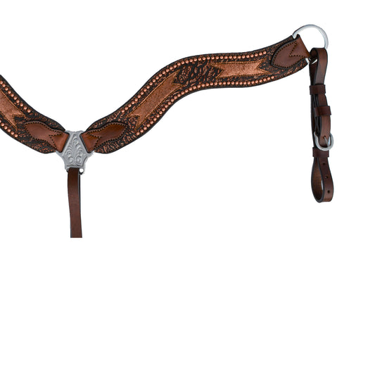 2-1/2" Wave breast collar toast leather antique elephant overlay and copper crackle overlay with copper spots.