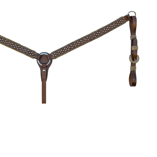 1" Straight breast collar toast leather with rawhide spanish lace and spanish lace hardware and SS spots.