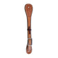 Ladies and kid's spur straps golden leather basket tooled. 
