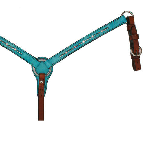 1" Pony straight breast collar toast leather turquoise marble overlay with Swarovski crystals and SS spots.