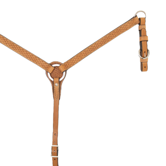 1" Pony straight breast collar golden leather basket tooled.