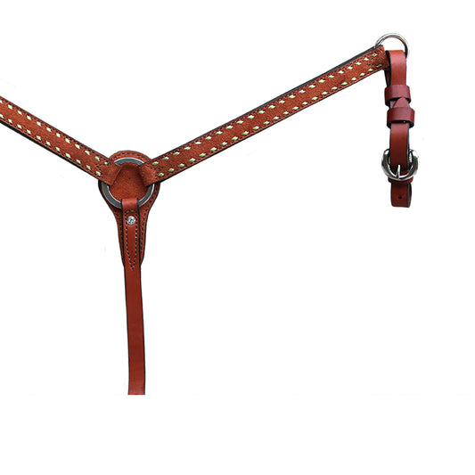 1" Pony straight breast collar rough out toast leather with lime buckstitch.