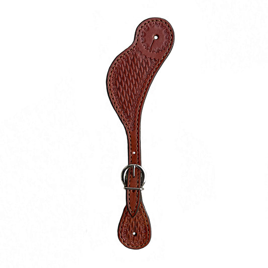 Ladies spur straps toast leather basket tooled.