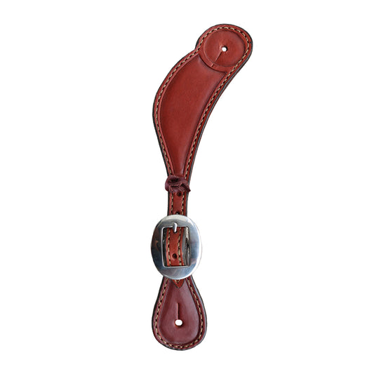 Ladies spur straps toast leather outline tooling with brown stitch.