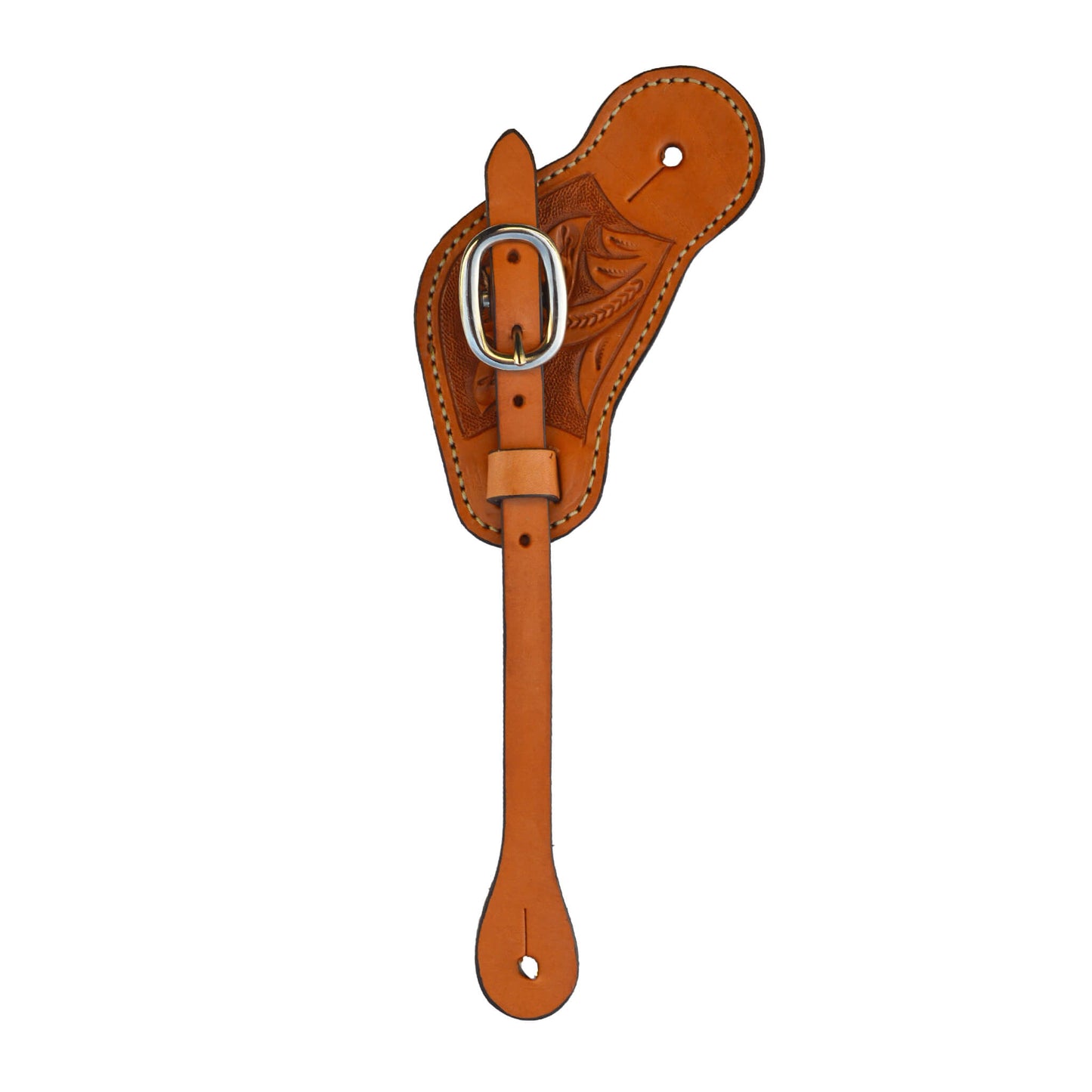 Men's cowboy spur straps golden leather floral tooled.