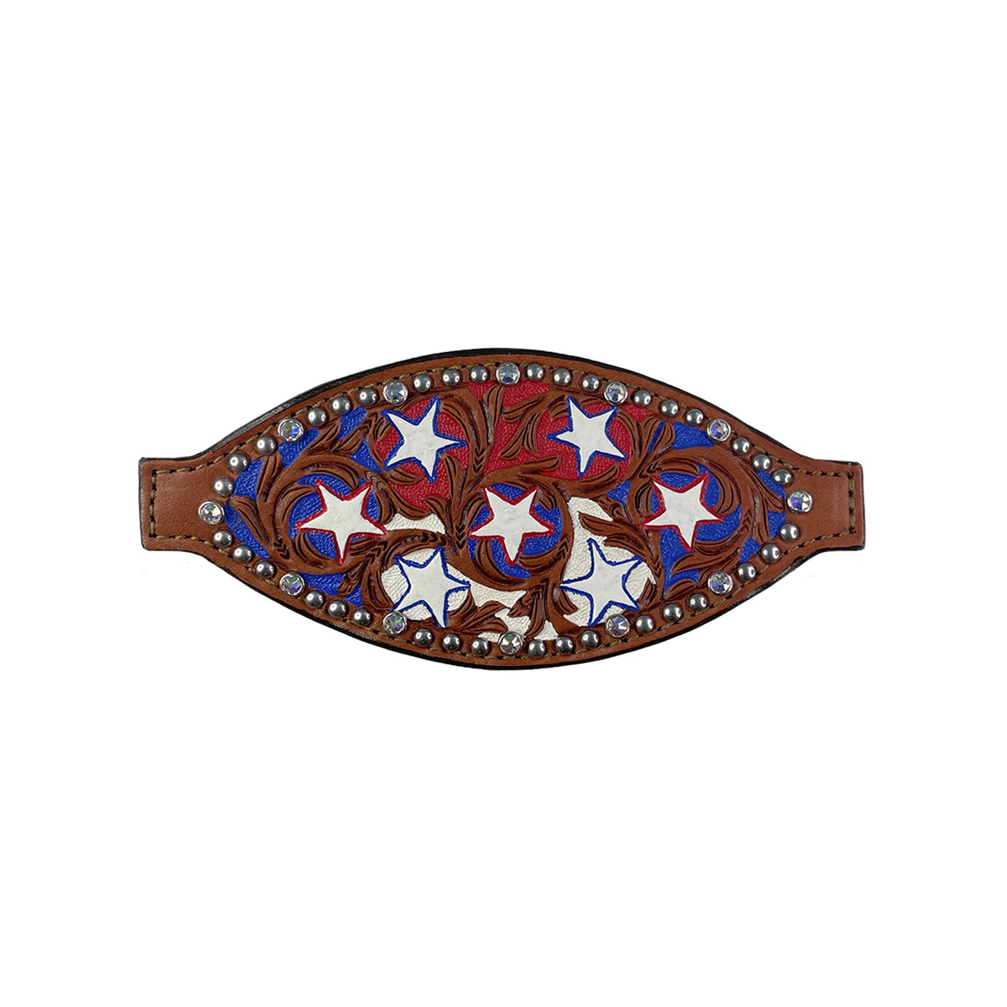 4310-USAJ Bronc nose toast leather combo AA/star tooling with background paint, crystals, and spots