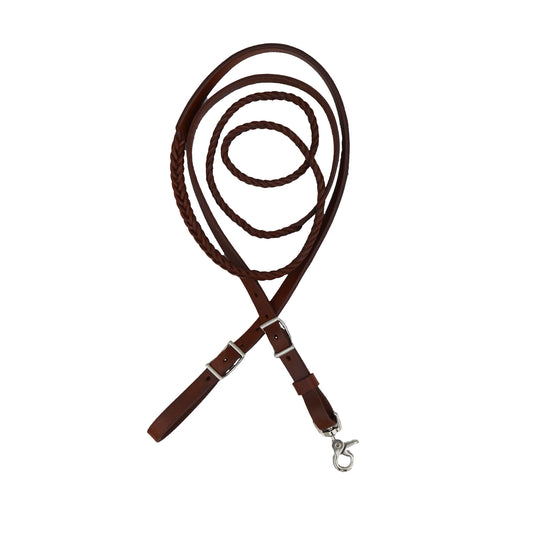 5/8" Roping rein 5 plait heavy oiled harness leather with snap.