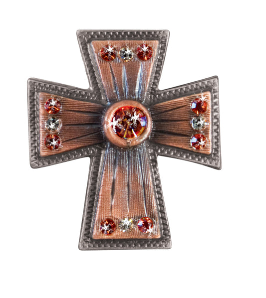 1-1/8" x 1-1/4" #26 Concho copper cross with brown stones (set of 4).