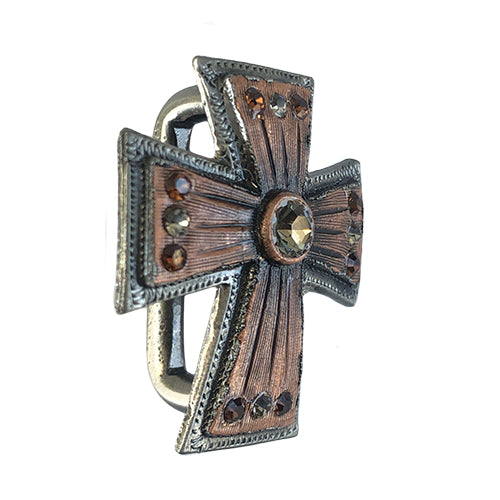 1-1/8" x 1-1/4" #26 Concho copper cross with brown crystals and 7/8" loop back (set of 4).