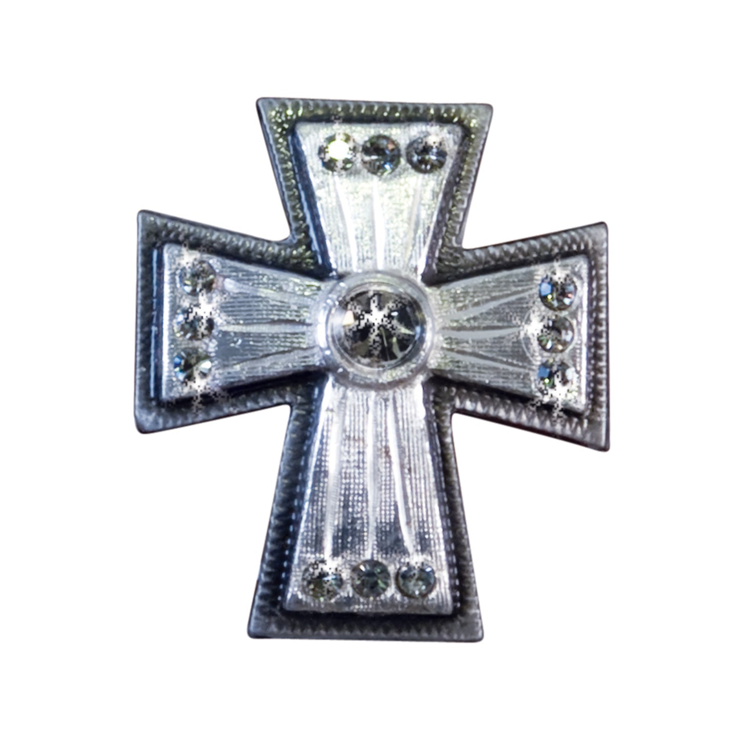 1-1/8" x 1-1/4" #27 Silver cross concho with clear crystals (set of 4).