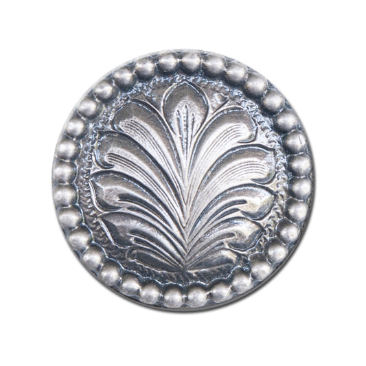 1-1/4" #31 Silver round concho with frost background, leaf swirl, and studs around edge (set of 4).