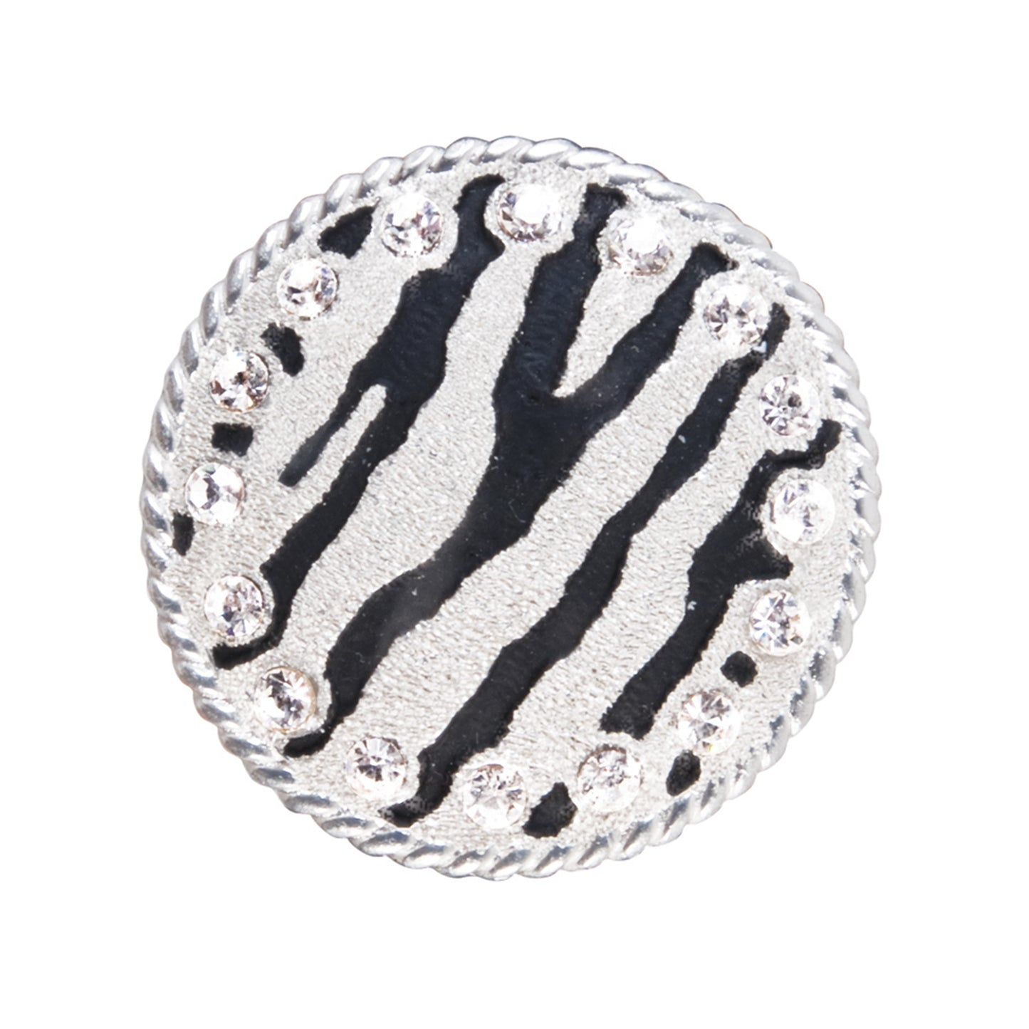 1-1/2" A4 Round zebra concho with clear crystals around edge (set of 4).