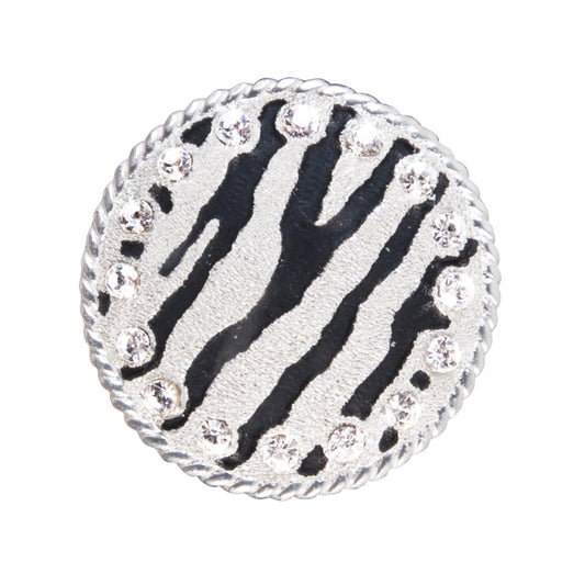 1-1/2" A4 Round zebra concho with clear crystals around edge (set of 4).