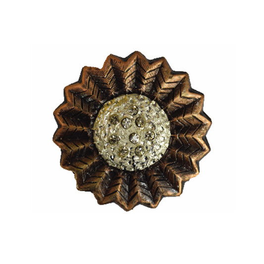 2" B9 Round sunflower concho copper with silver and clear crystals in center (set of 4).