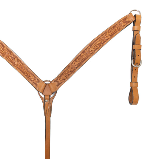 2" Elite breast collar golden leather floral tooled.