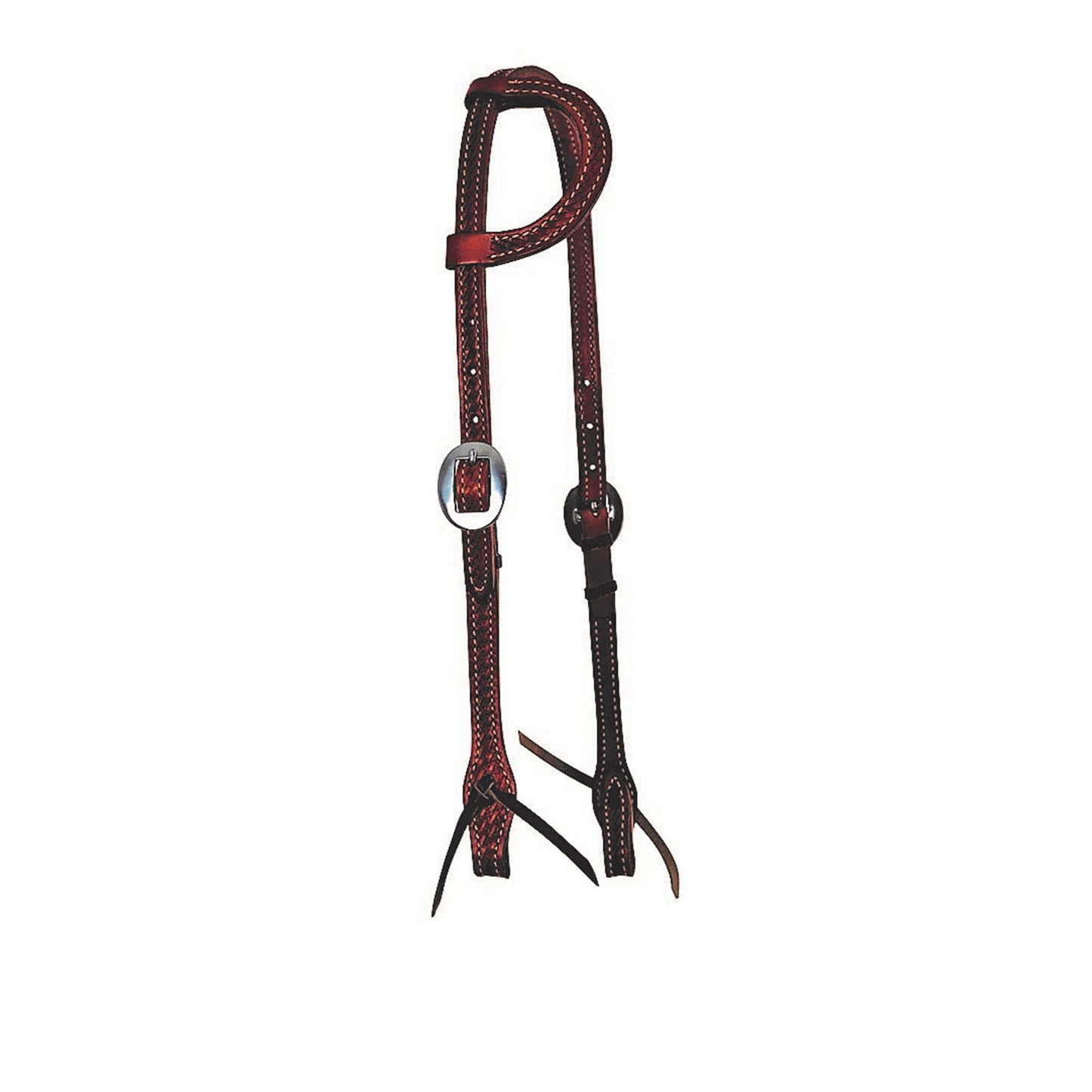 Elite flat one ear headstall toast leather basket tooled.