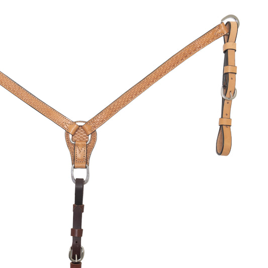 1" Elite breast collar golden leather basket tooled.