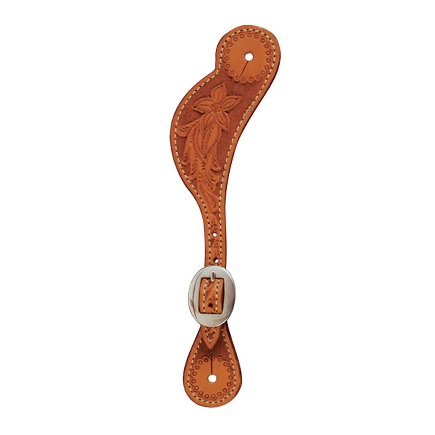 Elite men's spur straps golden leather floral tooled.