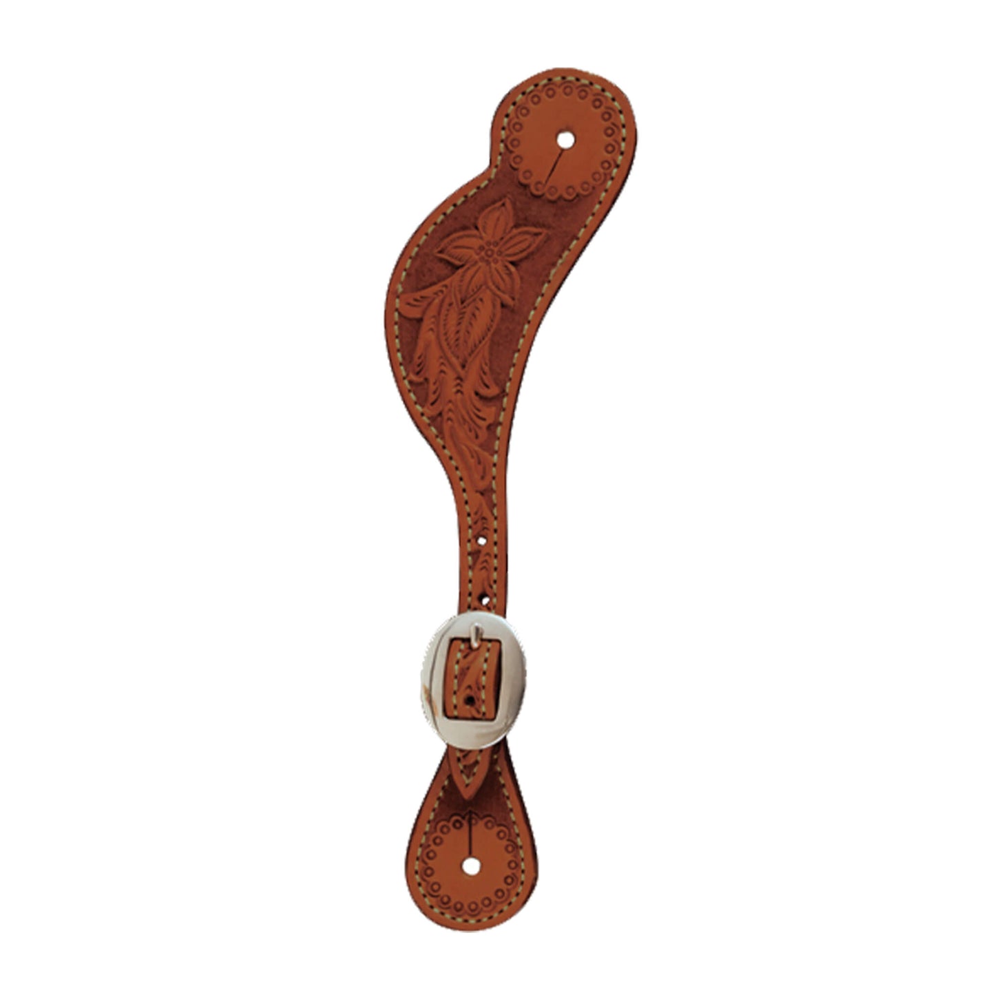 Elite men's spur straps toast leather floral tooled.