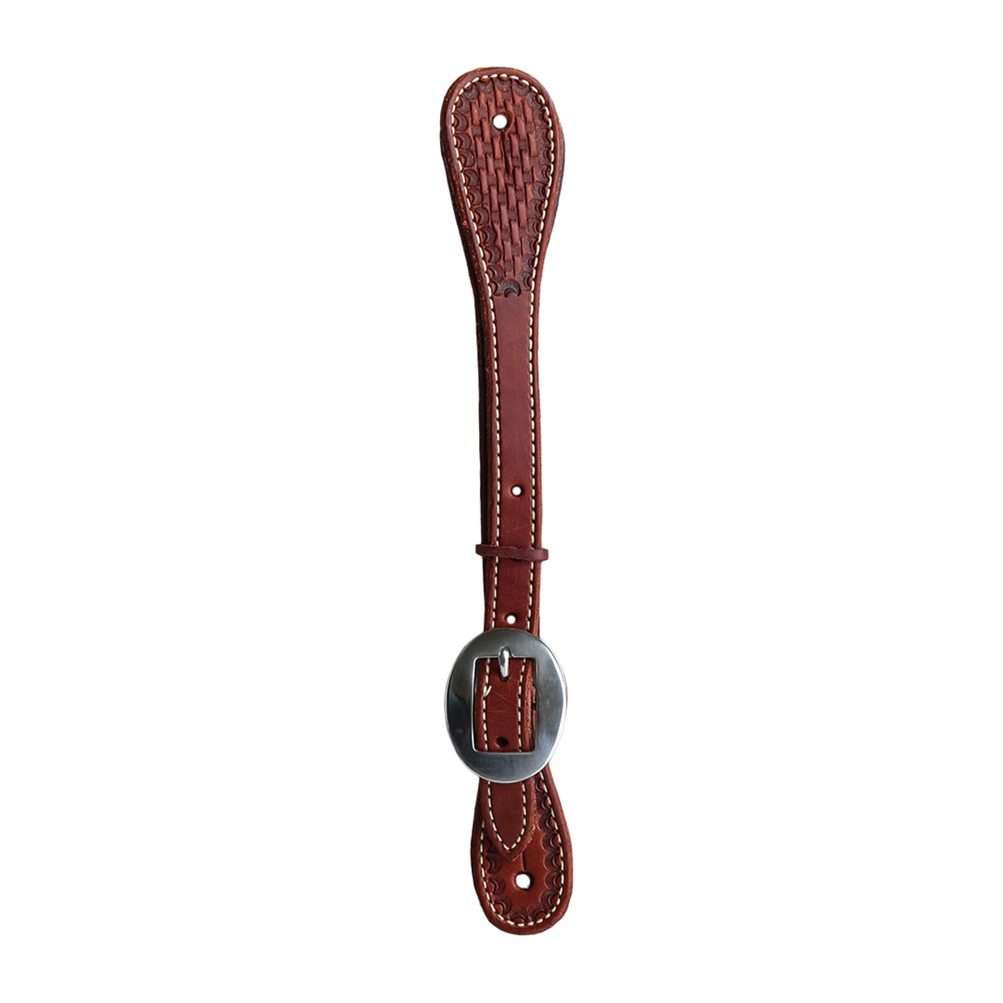 Elite men's spur straps toast leather basket tooled.