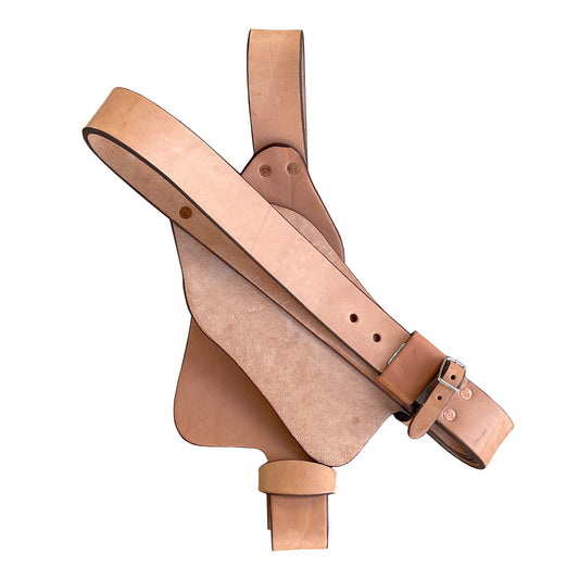 6-1/2" x 10" Youth barrel fenders plain golden leather with half stirrup leathers and 2-1/2" quick change.