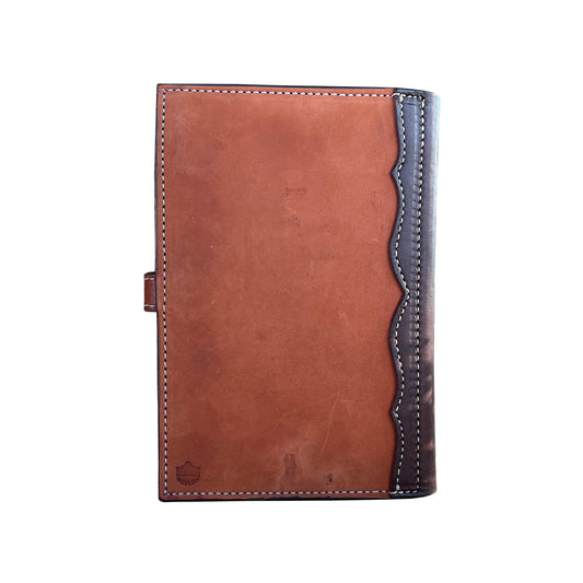 Bible cover rough out toast basket, cross, and wyoming tooling with spots